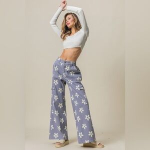 BiBi Flower Printed Side Pocket Wide Pants